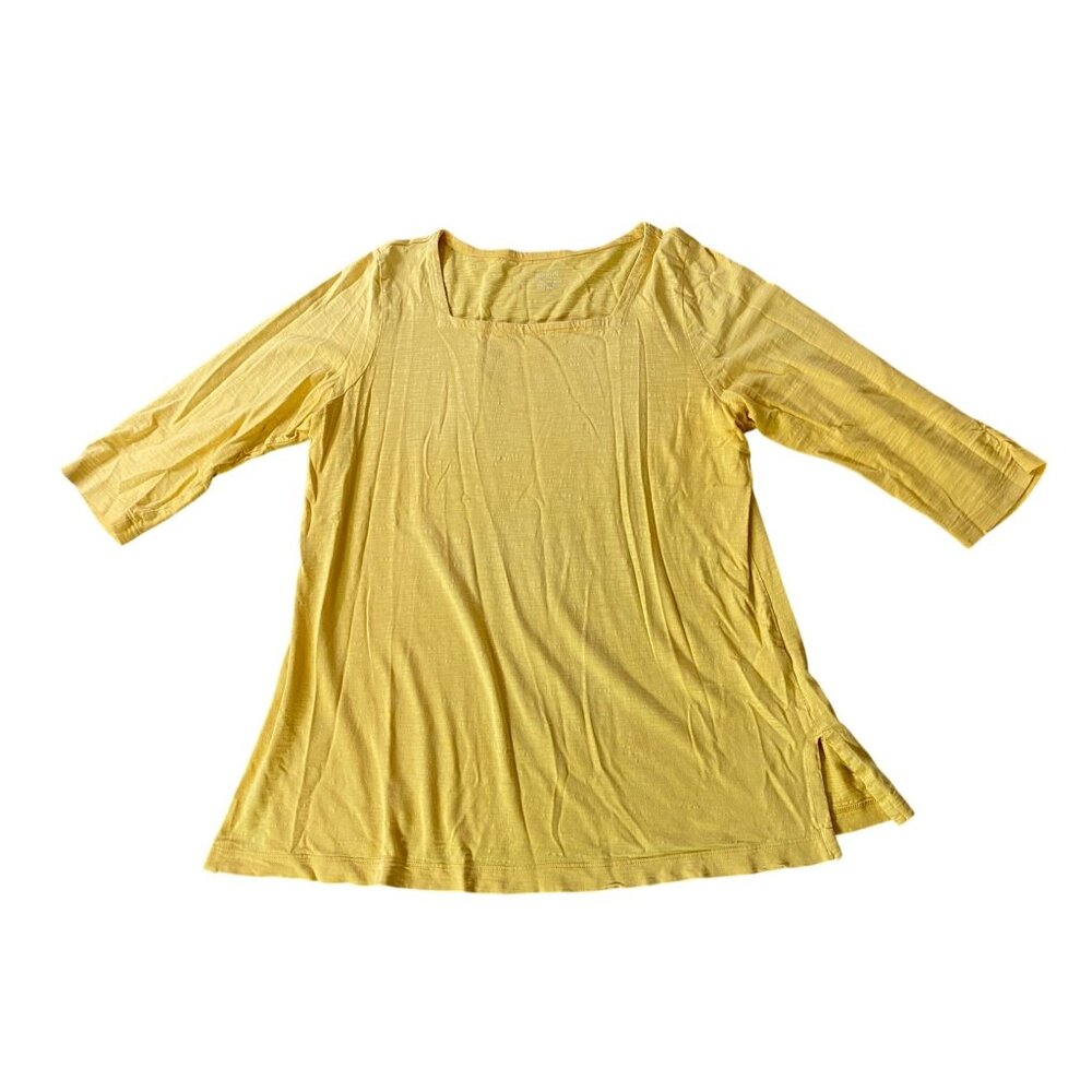 Pure Jill Yellow Cotton Square Neck Tunic Top 3/4 Sleeve Womens Large